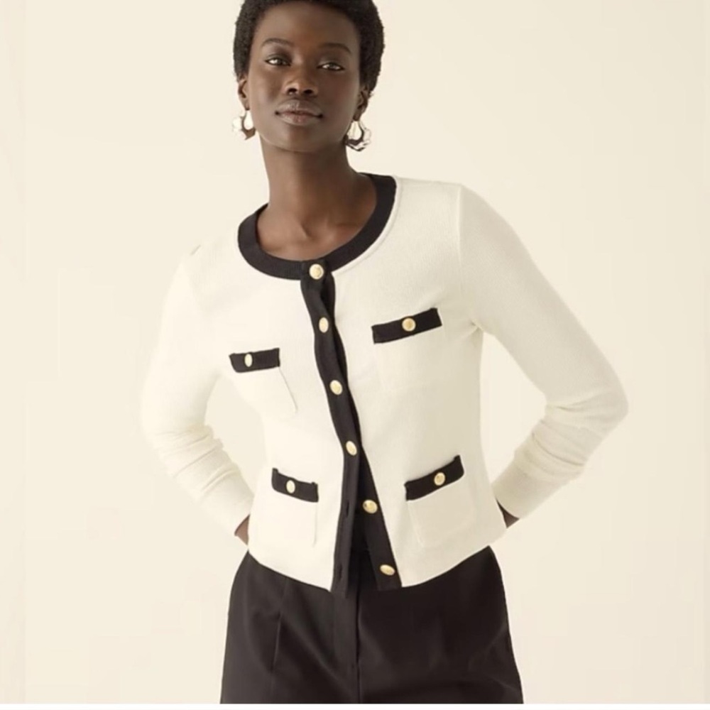 J Crew Button Cardigan — White & Black
